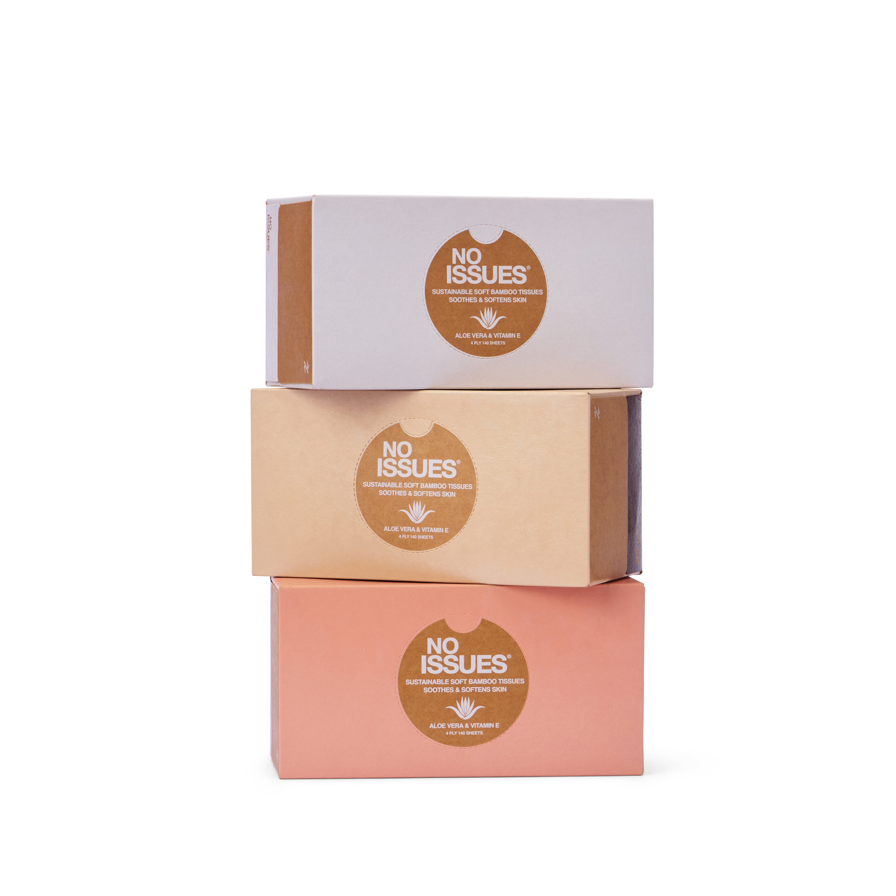 No Issues 4Ply Tissues With Aloe Vera & Vitamin E Assorted 140 pack 100% Bamboo (Vanille colorway)
