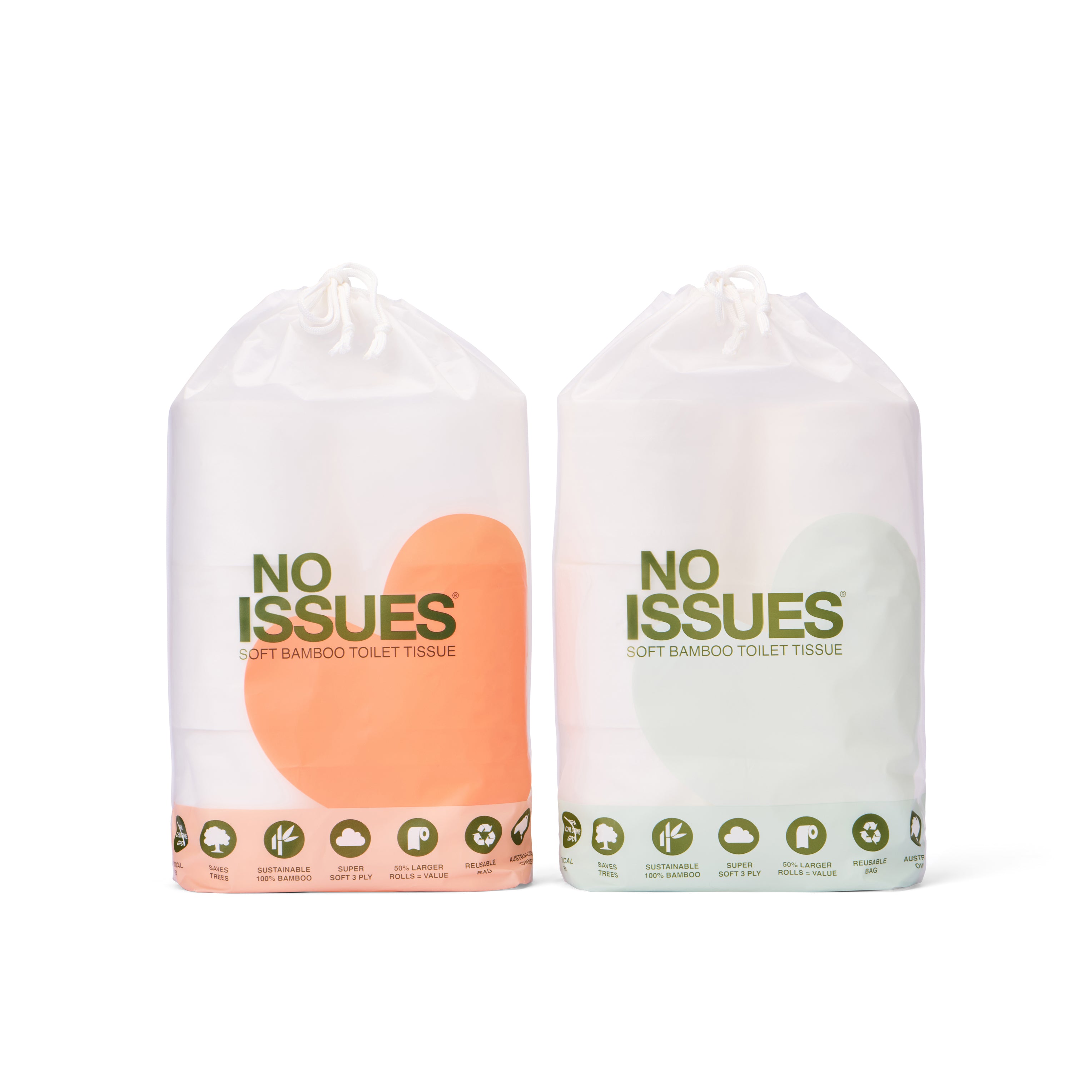 No Issues Bamboo Toilet Paper 6 pack (Peach Hearts)