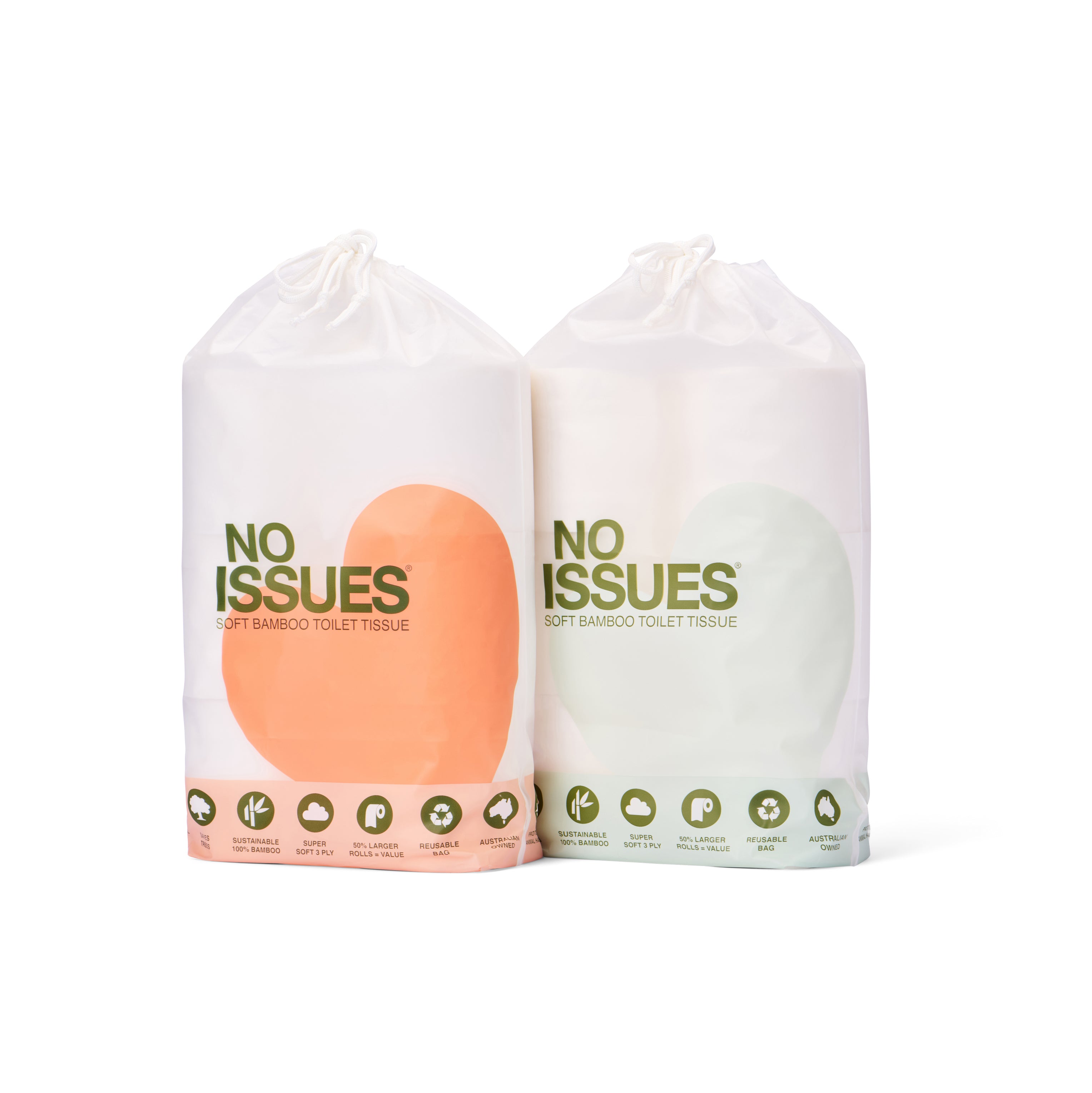 No Issues Bamboo Toilet Paper 6 pack (Green Hearts)