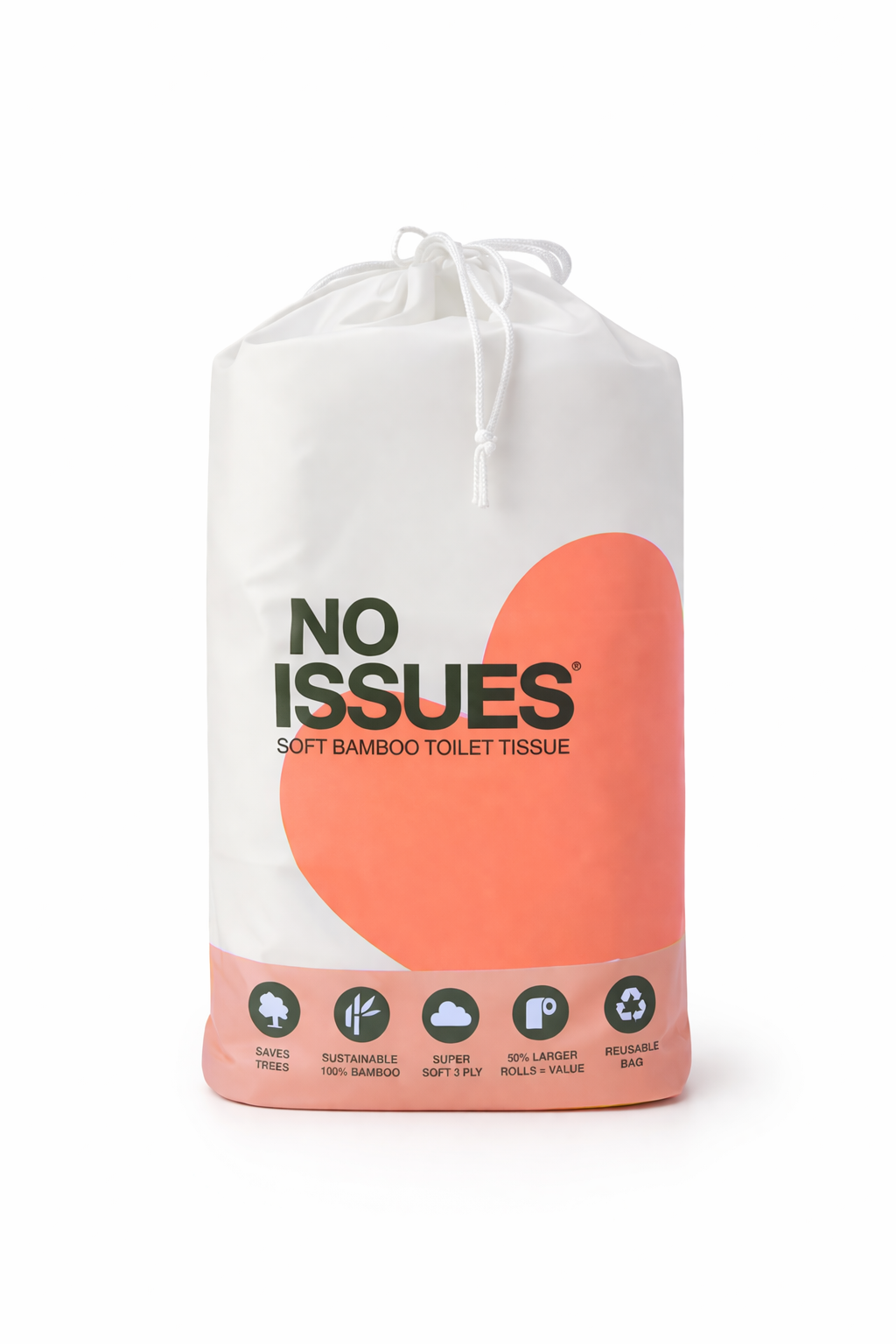 No Issues Bamboo Toilet Paper 6 pack (Peche Hearts)