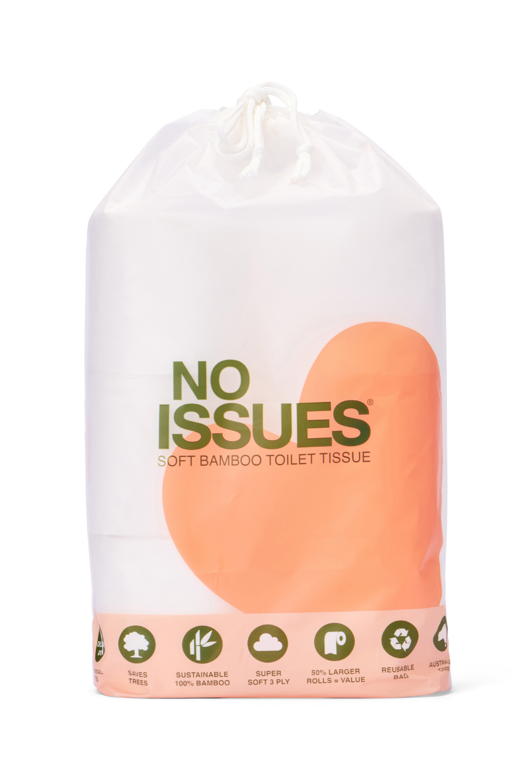 No Issues Bamboo Toilet Paper 6 pack (Peche Hearts)