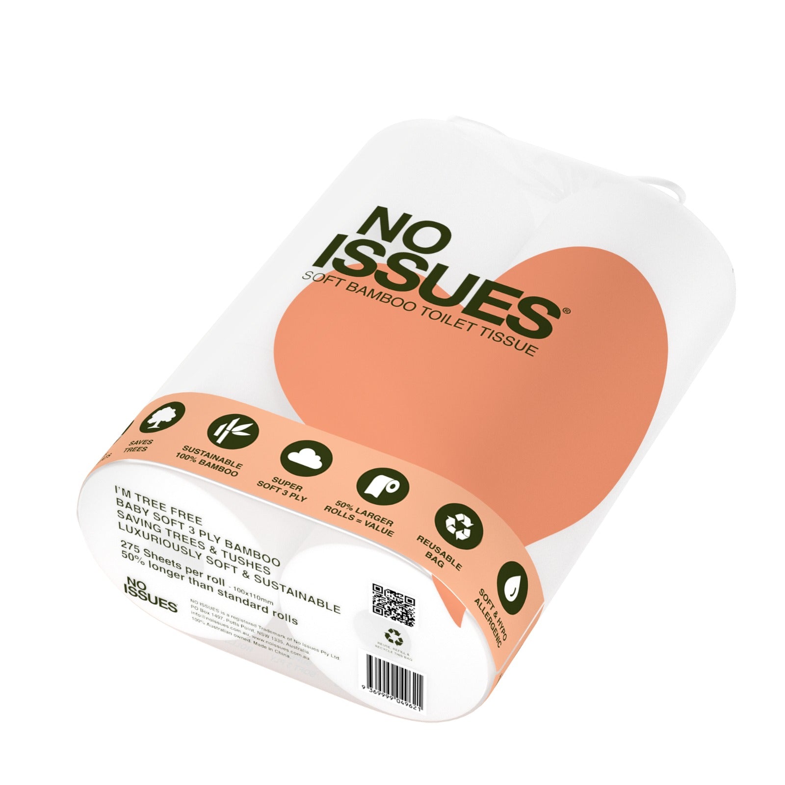 No Issues Bamboo Toilet Paper 6 pack (Peche Hearts)